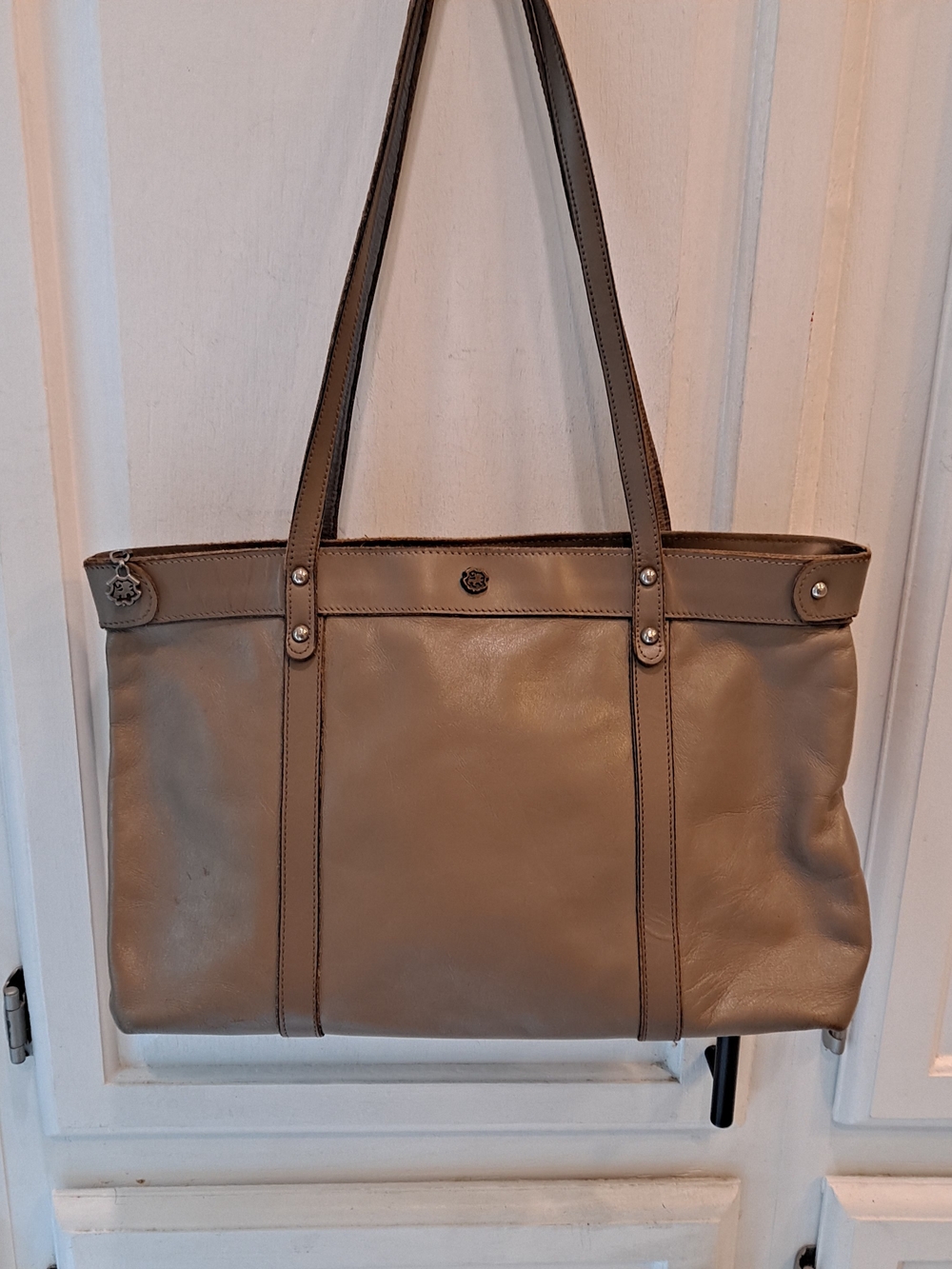 John Romain Vintage 80s Neutral Taupe Leather Tote - Everyday Shoulder Carry